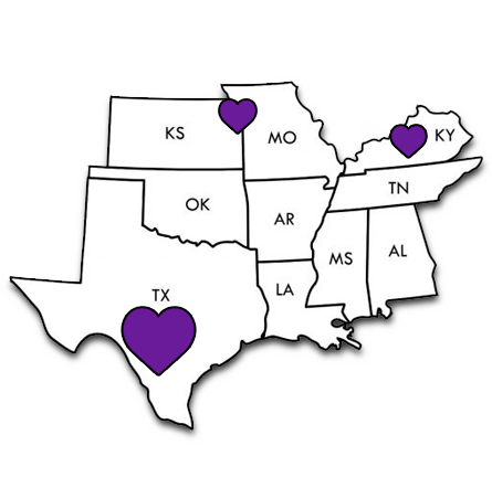 Map of Texas, Kansas, and Missouri